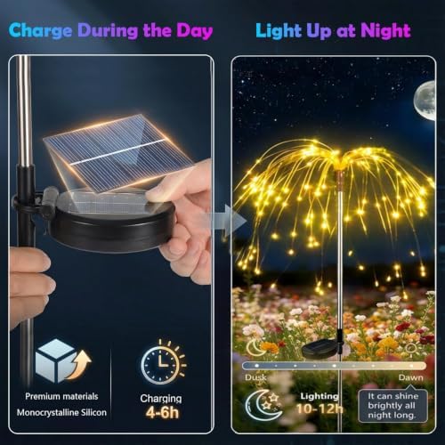 6-Pack Solar Firework Lights for Outside Waterproof Garden Fairy Lights - Image 5