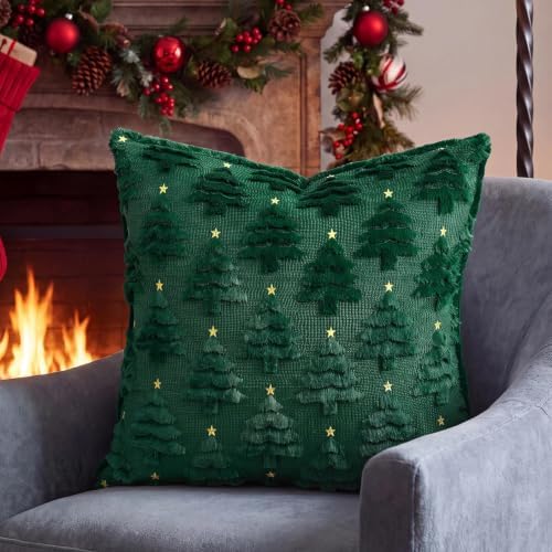 Softalker Christmas Pillow Covers 18x18 Set of 2, Green Xmas Tree Decor - Image 6