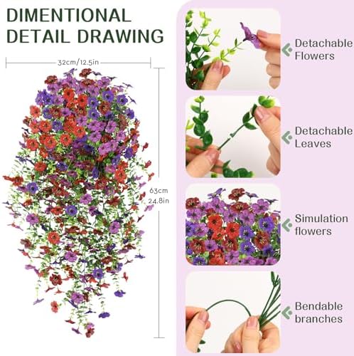 Alupssuc 8PCS Artificial Hanging Flowers UV Resistant Silk Daisy, 4 Colors - Image 2