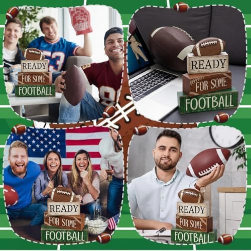 Yuntau 4 Pcs Fall Football Decorations for Home Farmhouse Tiered Tray Decor - Image 5