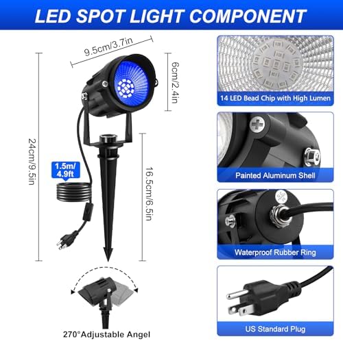Halloween Blue Landscape Lights Outdoor, 14 LED Landscape Lighting with US Plug, IP65 Waterproof Spotlights for Tree Yard Garden Pathway Christmas Decor 4 Pack - Image 3