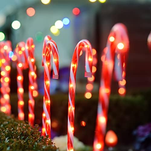 LAMPHOME 20Pack 12" Christmas Candy Cane Pathway Markers, Xmas Pathway Lights Outdoor with 200 Lights for Walkway Garden Lawn Holiday Decorations - Image 3