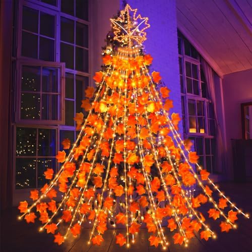 Huquary Fall Maple Leaves Waterfall String Lights Led, 2 ft - Image 2