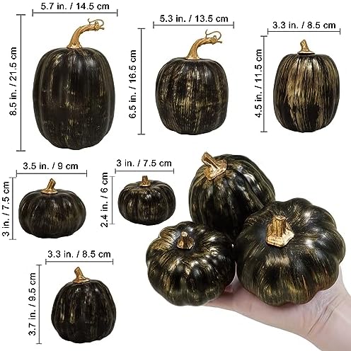 Winlyn 10 Pcs Assorted Artificial Gold Brush Black Pumpkins Decorative Halloween Pumpkins Faux Foam Pumpkins for Fall Halloween Thanksgiving Holiday Harvest Tabletop Centerpiece Mantel Décor - Image 2