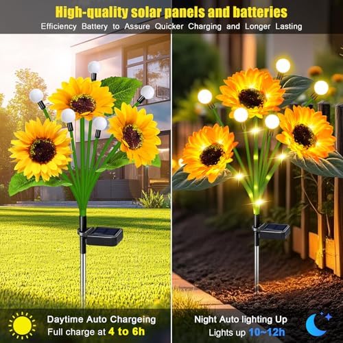 EDOF 6 Pack Sunflower with Firefly Lights,Solar Lights Outdoor Garden Decor - Image 6
