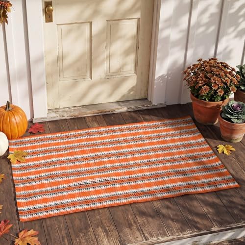 Breling Fall Outdoor Rug Rust Orange Plaid Porch Doormat - Image 6