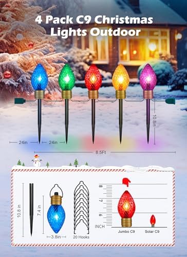 Strawberry Jumbo C9 Christmas Pathway Lights Outdoor - 4 Pack Total 34FT - Image 2