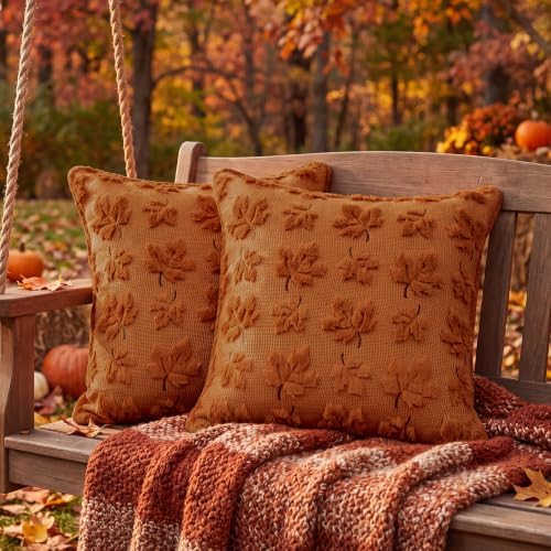 Fall Throw Pillow Covers 18x18 Set of 2 Double-Sided Maple Leaf Covers - Image 2
