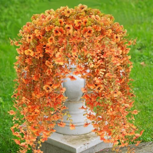 6 Pcs Fall Artificial Hanging Flowers Outdoor, Warm Color - Image 5