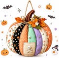 Autumn Retro Patchwork Pumpkin Door Hanging with Lights ，A by Vioshon