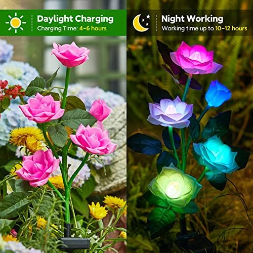 RECHOO Solar Garden Lights Outdoor 10Pack, Solar Flower Lights with 50 Rose - Image 3