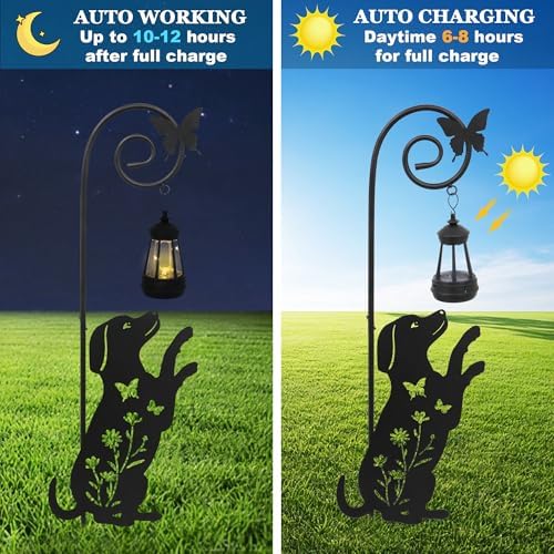 Solar Dog Lantern Garden Stakes 28.7in Metal Outdoor Night Light - Image 3