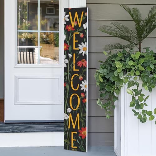 8"x48" Spring Welcome Sign for Front Porch, Hello Spring Porch Sign for Front Door Durable PVC Welcome Home Decorations for Outdoors p (Design 15) by BasicFundamentals