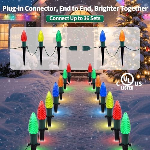 25.7ft Christmas Pathway Lights Outdoor with C9 Strawberry 20 LED Bulbs, Multicolor Christmas Walkway String Lights with Stakes for Driveway, Yard, Patio, Connectable & Weatherproof - Image 3