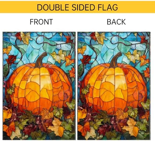 Fall Garden Flag For Outdoor Decor Thanksgiving Garden Flags Autumn Stained Glass Pumpkin Maple Leaf Double Sided Small Burlap Outside Porch Lawn Yard Flags Decorations 12.5x18 Inch - Image 6