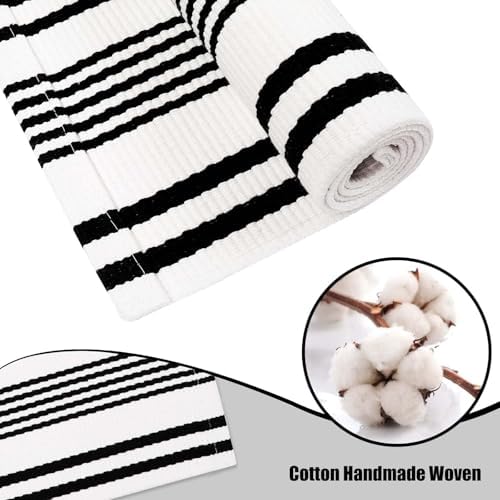 OJIA Black and White Outdoor Rug 24"x51" Front Door Mat Fall Porch Decor - Image 5
