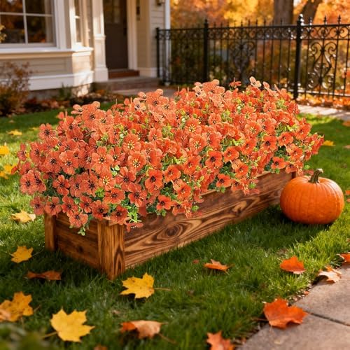 12 Bundles Artificial Flowers for Spring Summer Outdoor Decoration Fake Flowers uv Resistant Artificial Outside Flowers Faux Greenery for Porch Garden Home Patio Valentine's Day Decor (Orange) - Image 2