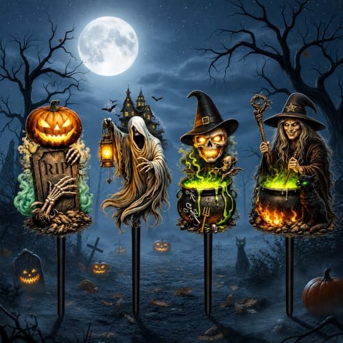 4 Pcs Outdoor Halloween Decors Large Halloween Metal Yard Signs - Image 3