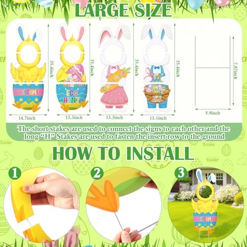 Chunful 4 Pcs Easter Face Yard Outdoor Decorations Large Bunny Chick Lawn Sign with Stakes Waterproof Happy Easter Yard Signs for Egg Hunt,photography, Spring Outdoor Lawn Garden Decor - Image 2
