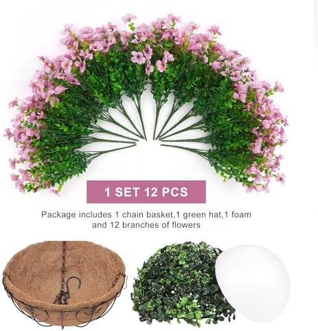 Artificial Fake Hanging Flowers Plants Basket for Outdoors Outside Spring Decoration,Hanging Planters with Faux Silk Flowers Realistic UV Resistant for Balcony Porch Patio Garden Fron Home Decor（Pink） - Image 5