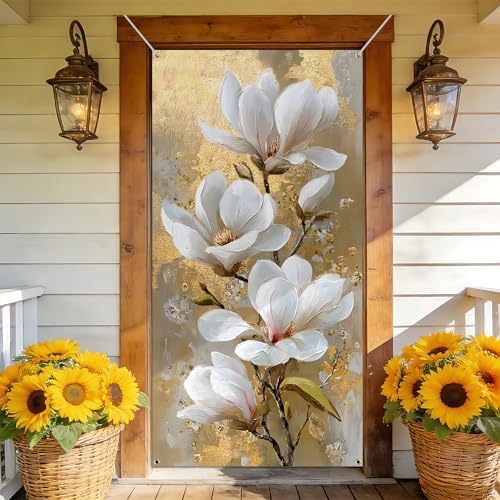 NYZE Magnolia Flowers Door Cover, 35.4 x 70.8 Inch Landscape Front Door Banner Backdrop, Porch Sign Garden Outdoor Indoor Front Door Decorations - Image 7