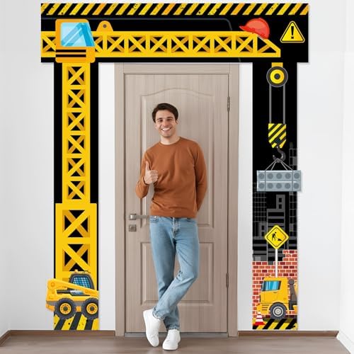 Tiamon Construction Door Decorations Construction Truck Porch Sign Banner Yellow Excavator Truck Hanging Door Banner Building Theme Backdrop for Birthday Photo Booth Party Supplies - Image 6