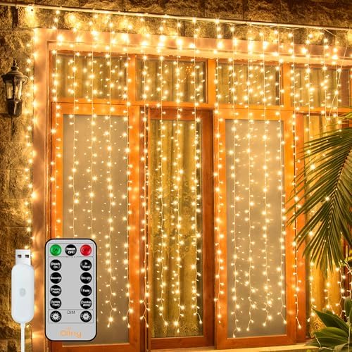 Ollny Curtain Lights 6.6x6.6ft, 200LED String Lights with Remote Warm White by Ollny