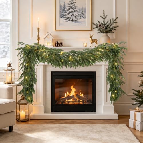 2Pcs 9FT Soft Touch Artificial Norfolk Pine Christmas Garland with Lights - Image 3
