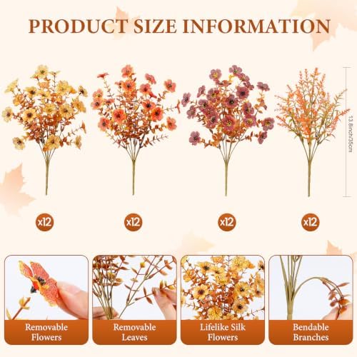 SHareconn 48Pcs Artificial Fall Flowers UV Resistant Fake Mums for Outdoors - Image 2