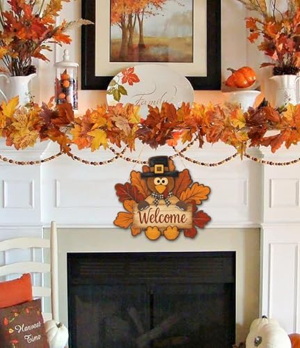Thanksgiving Turkey Door Sign Turkey Wooden Door Hanger Fall Autumn Welcome Wreath for Front Door Turkey Maple Leaf Door Wreath for Thanksgiving Harvest Porch Windows Indoor Outdoor Decor - Image 5