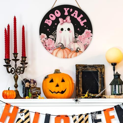 Pink Halloween Decor Halloween Ghost Door Sign Boo Y'all Hanging Sign - Image 4