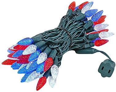 Novelty Lights 24FT 70 LED C6 Outdoor USA String Lights, Red, White & Blue - Image 6