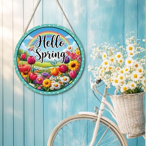 Hello Spring Tulip Daisy Wooden Welcome Front Door Sign Wall Decor - Image 4