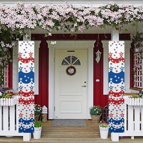 doginthehole 4th of July Porch Sign Banner, Patriotic Stars and Stripes Door Hanging American Flag Banner Supplies for Independence Day Memorial Day Party Decorations - Image 2