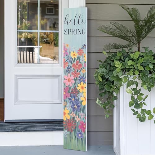 8"x48" Spring Welcome Sign for Front Porch, Hello Spring Porch Sign for Front Door Durable PVC Welcome Home Decorations for Outdoors p (Design 2) by BasicFundamentals