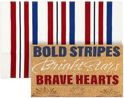 Duraaamo 2 Pcs 4th of July Natural Coir Door Mat Outdoor Red Blue White Welcome Rug Patriotic Mat Non-Slip Independence Day 4th July Indoor Entrance Outside Porch Front Decor by Duraaamo