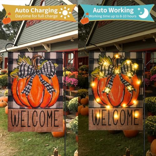 Solar Thanksgiving Decorations Garden Flag, Lighted Autumn Fall Decor Flag - Image 2