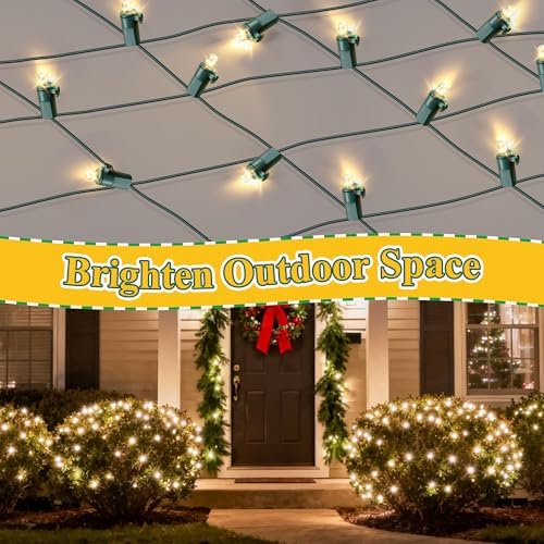 Enhon Slow Twinkling Christmas Net Lights, 6 x 4 ft Net, 100 Bulbs Twinkle Pulsing, 5mm LED Wide Angle Soft Random Shimmering Outdoor Light Set with Green Wire, Warm White(2 Pack) - Image 6