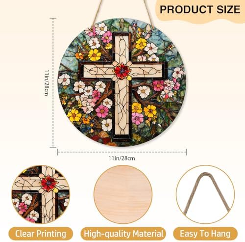 Wildflower Cross Christian Signs, Religious Easter Faith Wood Hanging Decor For Home Bedroom Living Room Office Gallery Wall Decorations, Christian Gifts for Friends Colleague -012 - Image 2