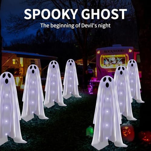 Halloween Decorations Solar Garden Lights Outdoor,6PACKS Halloween Ghost Decorations Lights with Scary Party Gifts Decor,Solar Scary Ghost Path Lights for Halloween Party Decor Cold White - Image 3