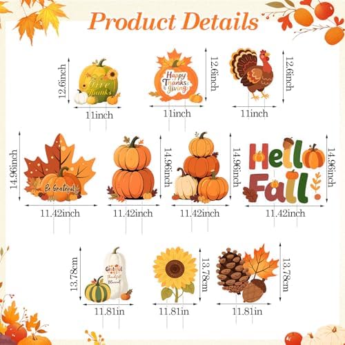 Kathfly 10 Pcs Turkey Pumpkin Maple Thanksgiving Yard Signs with Stakes - Image 2