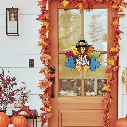 Deroro Thanksgiving Turkey Front Door Sign, Fall Give Thanks Wood Door - Image 6