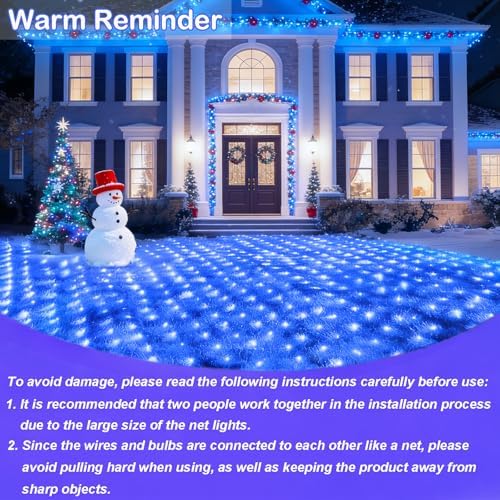360LED Net Lights, 21ft x 5ft Connectable Christmas Mesh Lights with Timer & 8 Lighting Modes, Waterproof Outdoor Bush String Light for Halloween Xmas Tree Holiday Party Garden Hedge Patio - Blue - Image 3