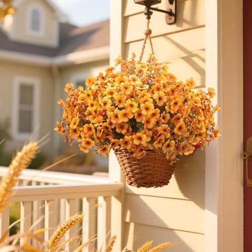 Grunyia 16 Bundles Artificial Fall Flowers UV Resistant Faux Greenery, All Weather Outdoor Autumn Decor for Thanksgiving Christmas Wedding Home Garden Fireplace Party Décor (Fall Orange Yellow) - Image 6