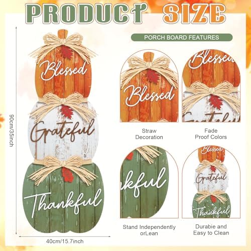 Vercraft 35'' Fall Outdoor Decor Stacked Pumpkin Porch Signs, Vivd - Image 3