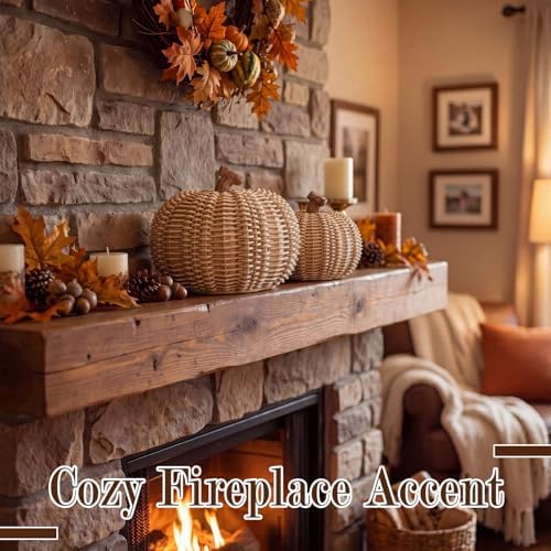 Fuutreo 2 Pack 6.9in 4.3in Pumpkin Fall Decor Resin Woven Pumpkins Figurine - Image 3