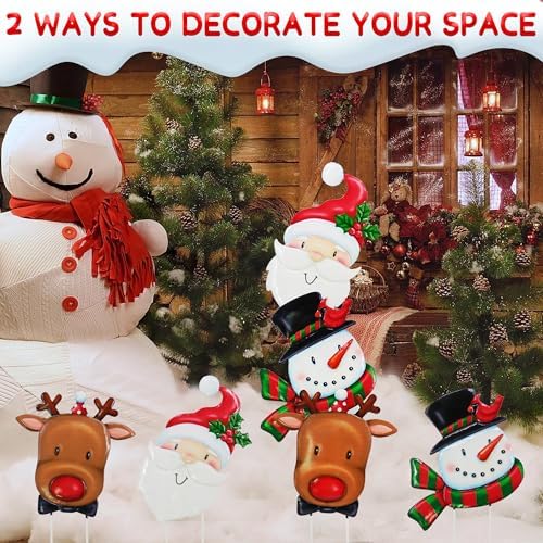 3 Pack Metal Christmas Yard Signs Decor for Multiple Stacked, Christmas Yard Stakes with Santa Claus Snowman Elk Fall Yard Decor for Outside Garden Yard Lawn Porch - Image 2