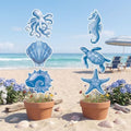 RattanView 6 Pack Outdoor Ocean Beach Yard Sign Decor Blue Coastal Beach Yard Stakes Nautical Decor for Garden Pool Lawn Patio Summer Party Decorations by RattanView