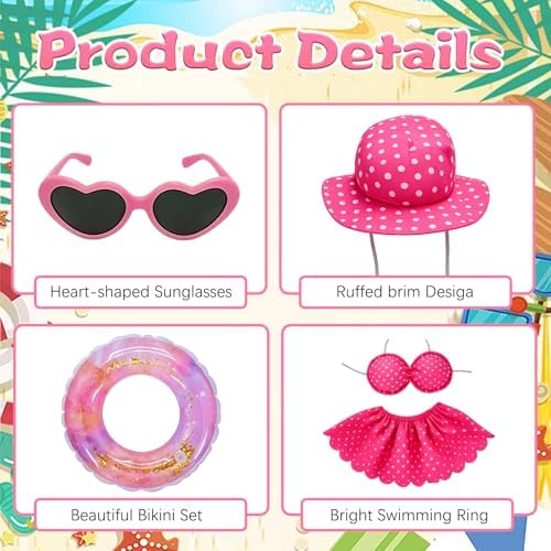 Hawaiian Porch Goose Outfit, Summer Bikini Costume with Sunglasses & Wreath, Fits 23" Goose Statue, Garden Lawn Patio Yard Outdoor Decoration (Pink) - Image 3