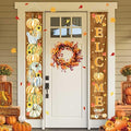 Allenjoy Welcome Fall Porch Decorations Door Hanging Banners Set Thankful Autumn Harvest Season Pumpkin Maple Leaves Rustic Brown Wood Home Wall Outdoor Indoor Polyester 11.8x70.9 Inch Yard Sign 2PCS by Allenjoy
